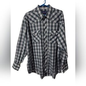 VINTAGE Wrangler Shirt Men 18-35 plaid Western Pearl Snap Rodeo X long 80s
